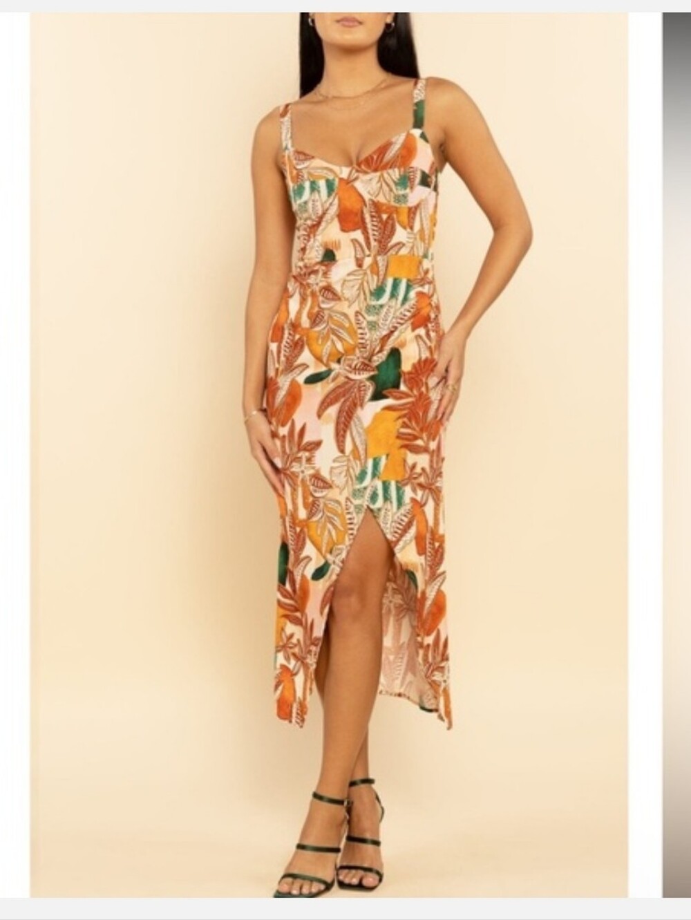 NWT Shore Brand Midi Dress Tropical Flower Plant Beach Print Size Small